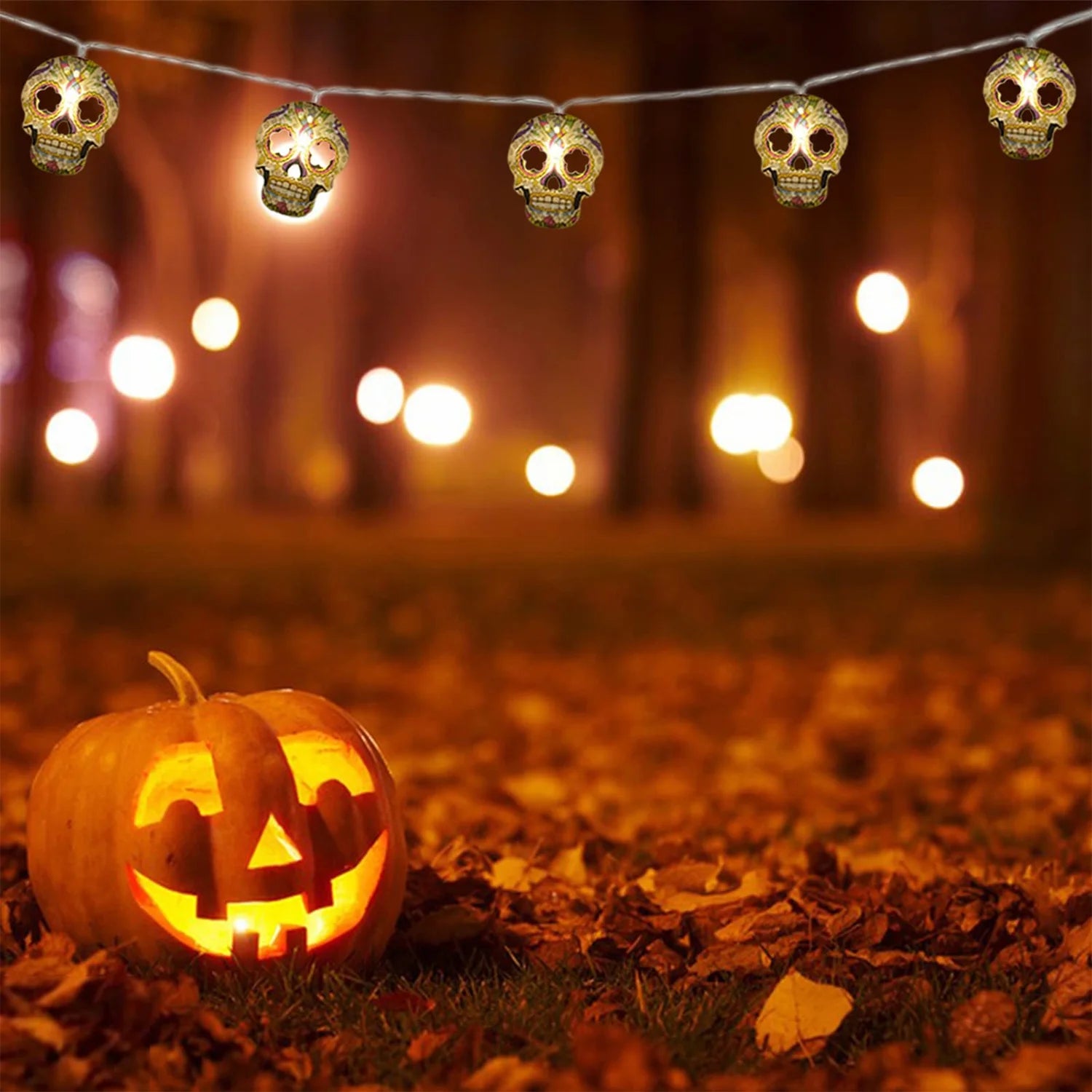 Halloween String Lights, 15Ft 30 LED Skull Halloween Lights Halloween Decorations Indoor Outdoor