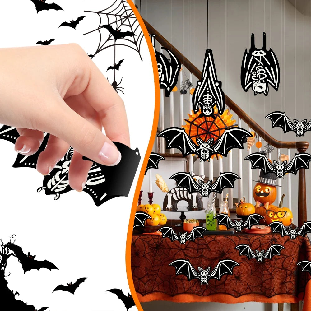 Halloween Hanging Bats Decorations Outdoor, 12Pcs 3D Glowing Hanging Flying Bat for Hanging in the Tree, Porch, Yard, Lawn