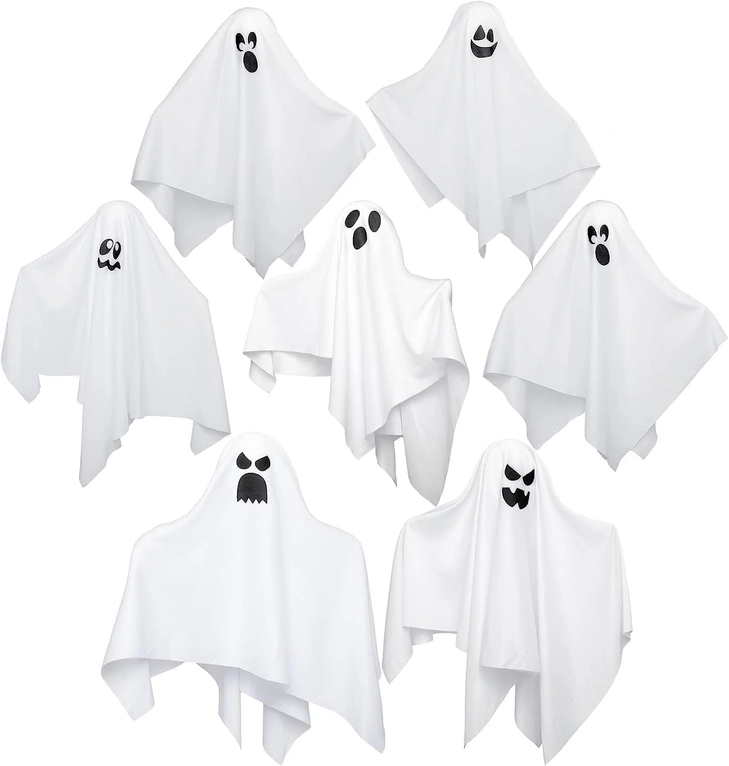 7 Pcs Hanging Ghost Halloween Decorations Outdoor,19.6" Cute Flying White Ghosts Outdoor Hanging Halloween Decorations Yard Decorations