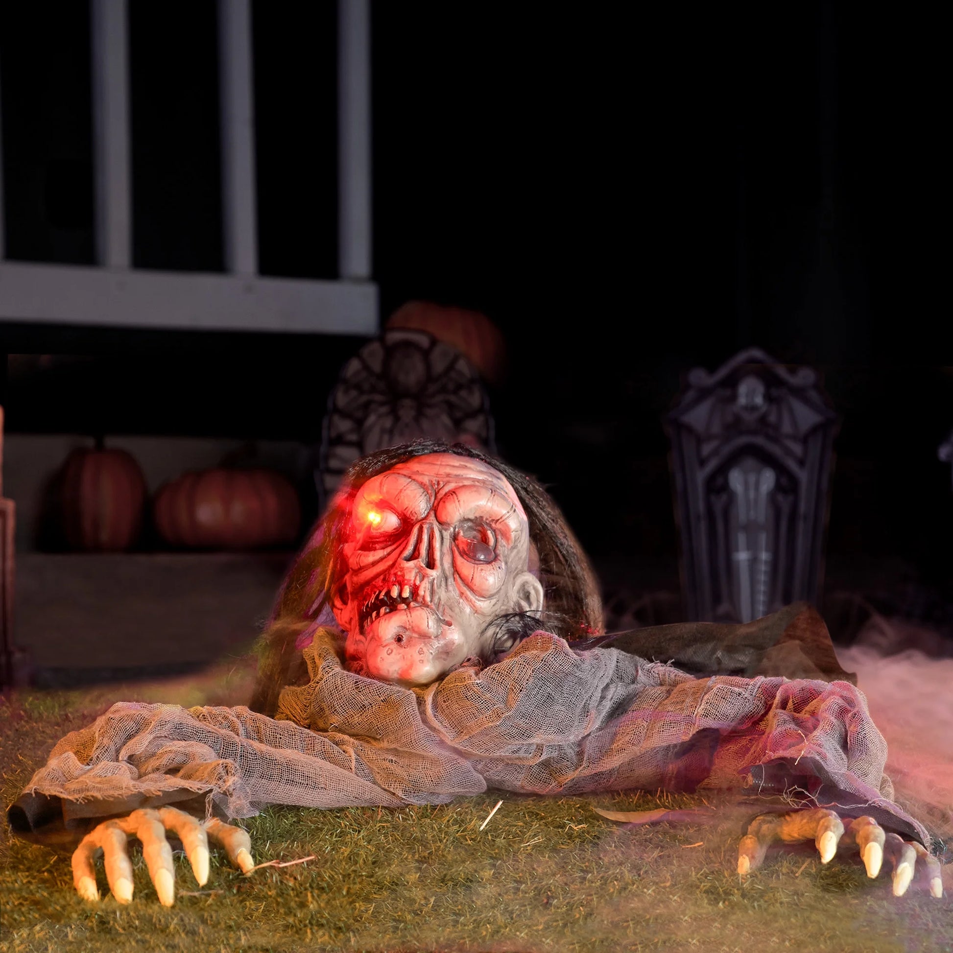 Halloween Groundbreaker Animated Halloween Decorations Zombie with Decayed Face and Movable Arms,Outdoor Scary Halloween Yard Decorations,Haunted House Decorations
