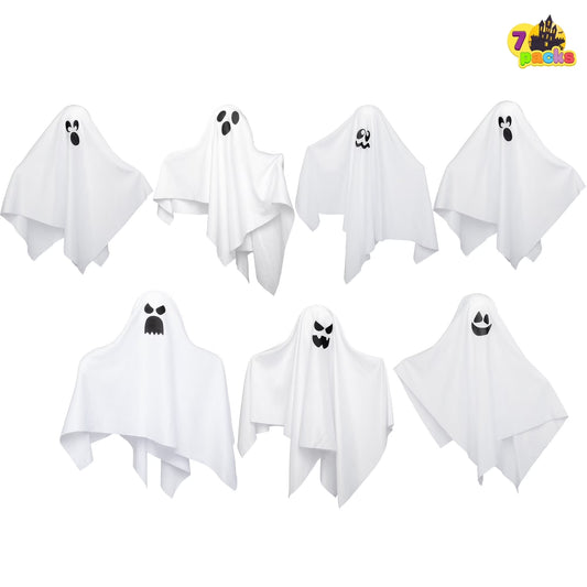 7 Pcs Hanging Ghost Halloween Decorations Outdoor,19.6" Cute Flying White Ghosts Outdoor Hanging Halloween Decorations Yard Decorations