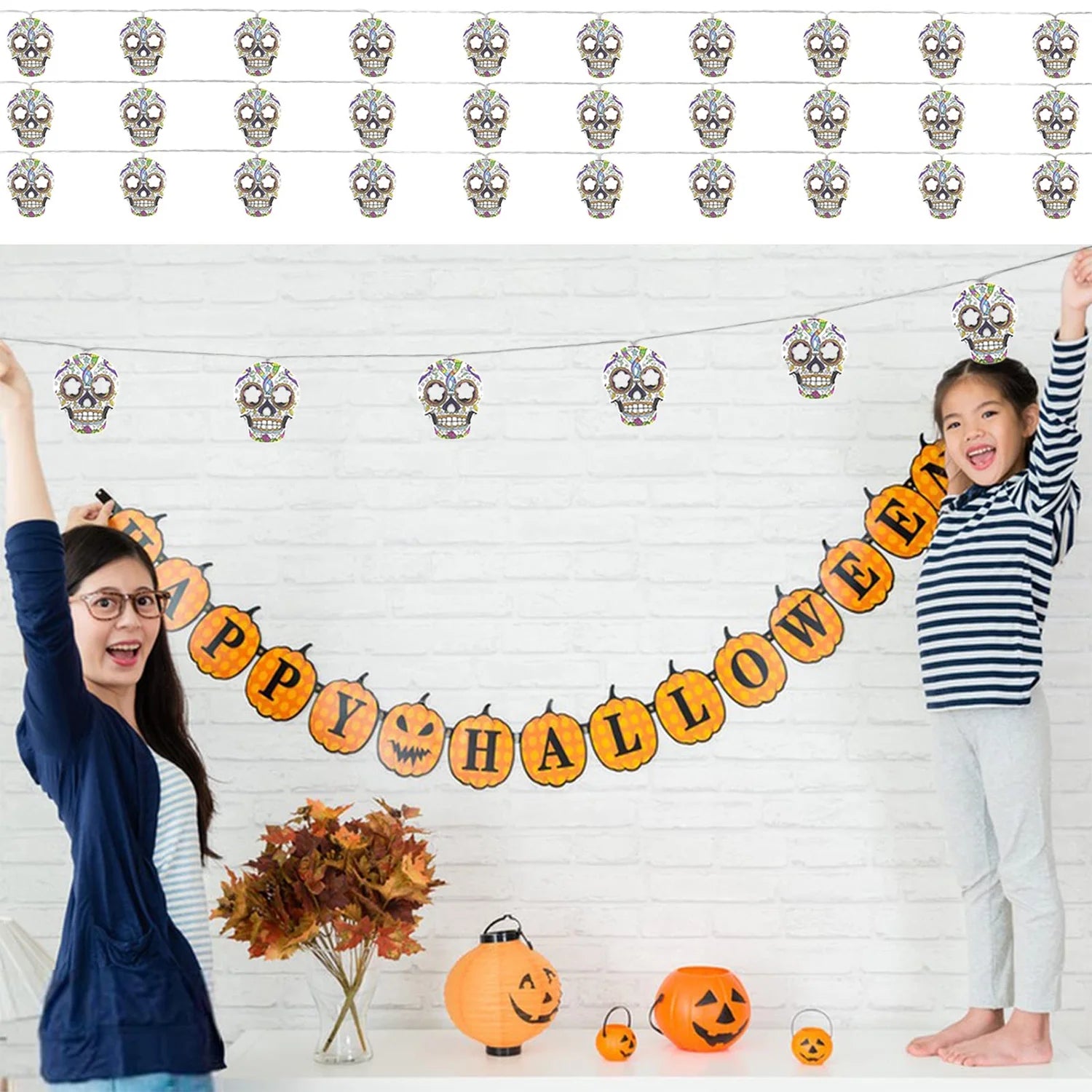 Halloween String Lights, 15Ft 30 LED Skull Halloween Lights Halloween Decorations Indoor Outdoor