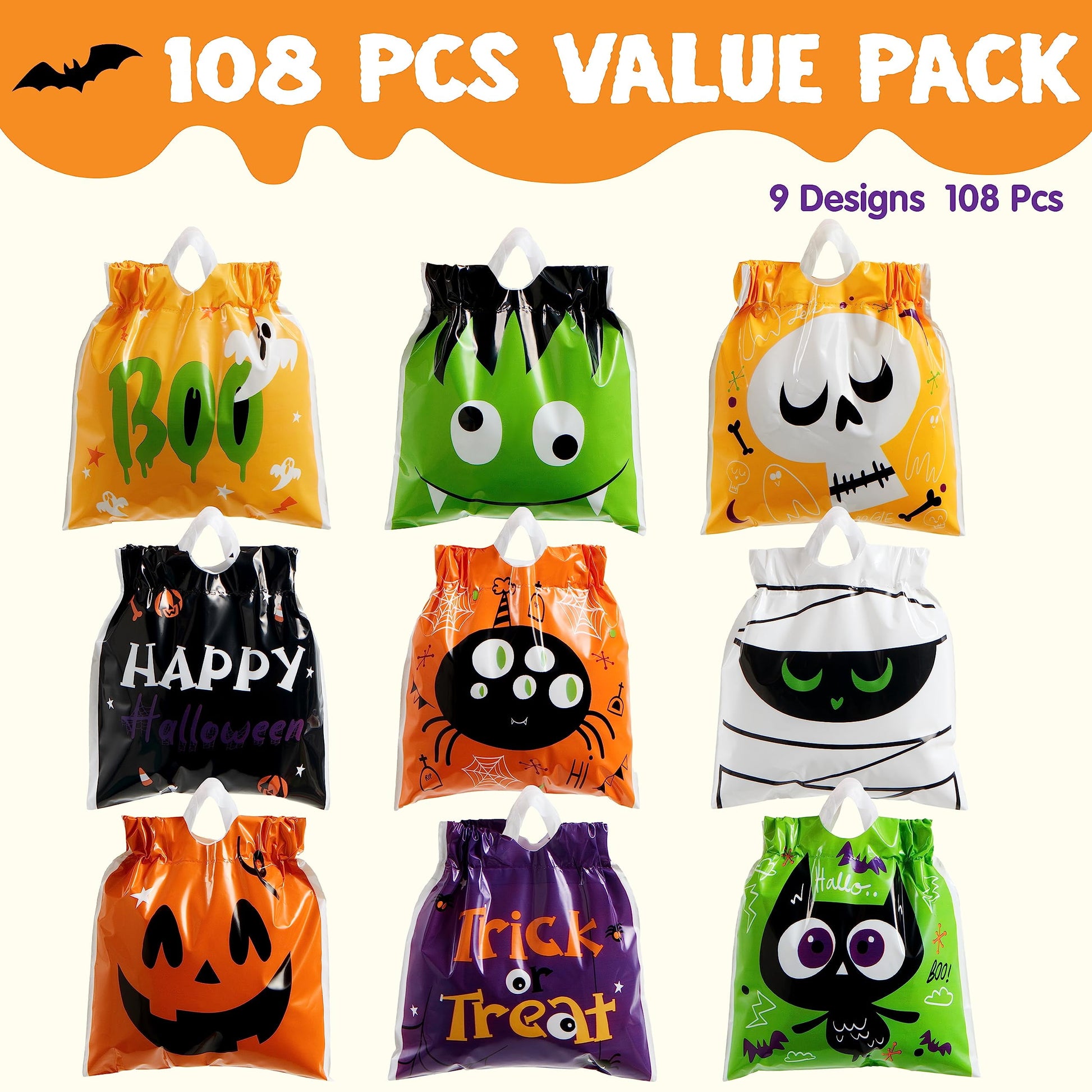 108 Pcs Halloween Treat Bags,Halloween Small Drawstring Candy Bags Goodie Bags Trick or Treat Bags Gift Bags,Halloween Bags Party Favors,Halloween Bags Bulk