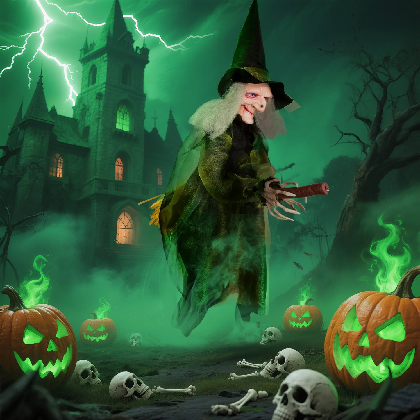 Halloween Witch Outdoor Decoraciones Flying Witches Hanging Decor Halloween Hanging Witch Green