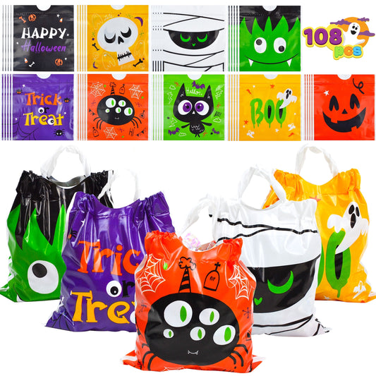 108 Pcs Halloween Treat Bags,Halloween Small Drawstring Candy Bags Goodie Bags Trick or Treat Bags Gift Bags,Halloween Bags Party Favors,Halloween Bags Bulk