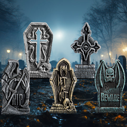 5 Pack 17 Inch Halloween Outdoor Tombstone Decorations, Halloween Foam Cemetery Headstones for Yard Lawn Outdoor Decorations