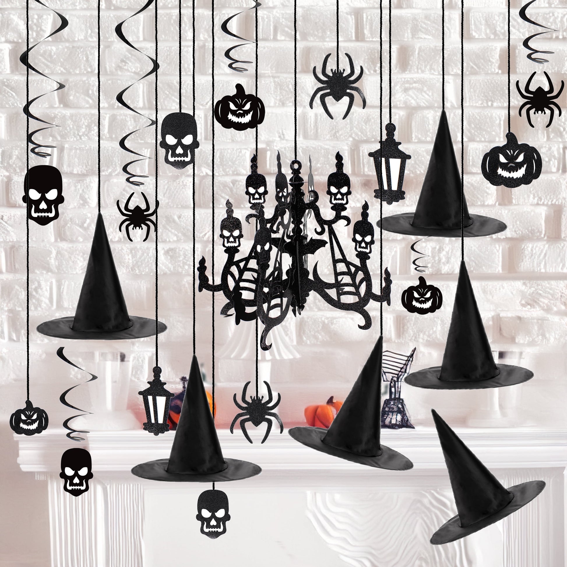29 Pcs Halloween Hanging Swirl Decorations and Witch Hats,Halloween Decorations Indoor Birthday Party Supplies Decorations,Pumpkin Spider Ghost Decor