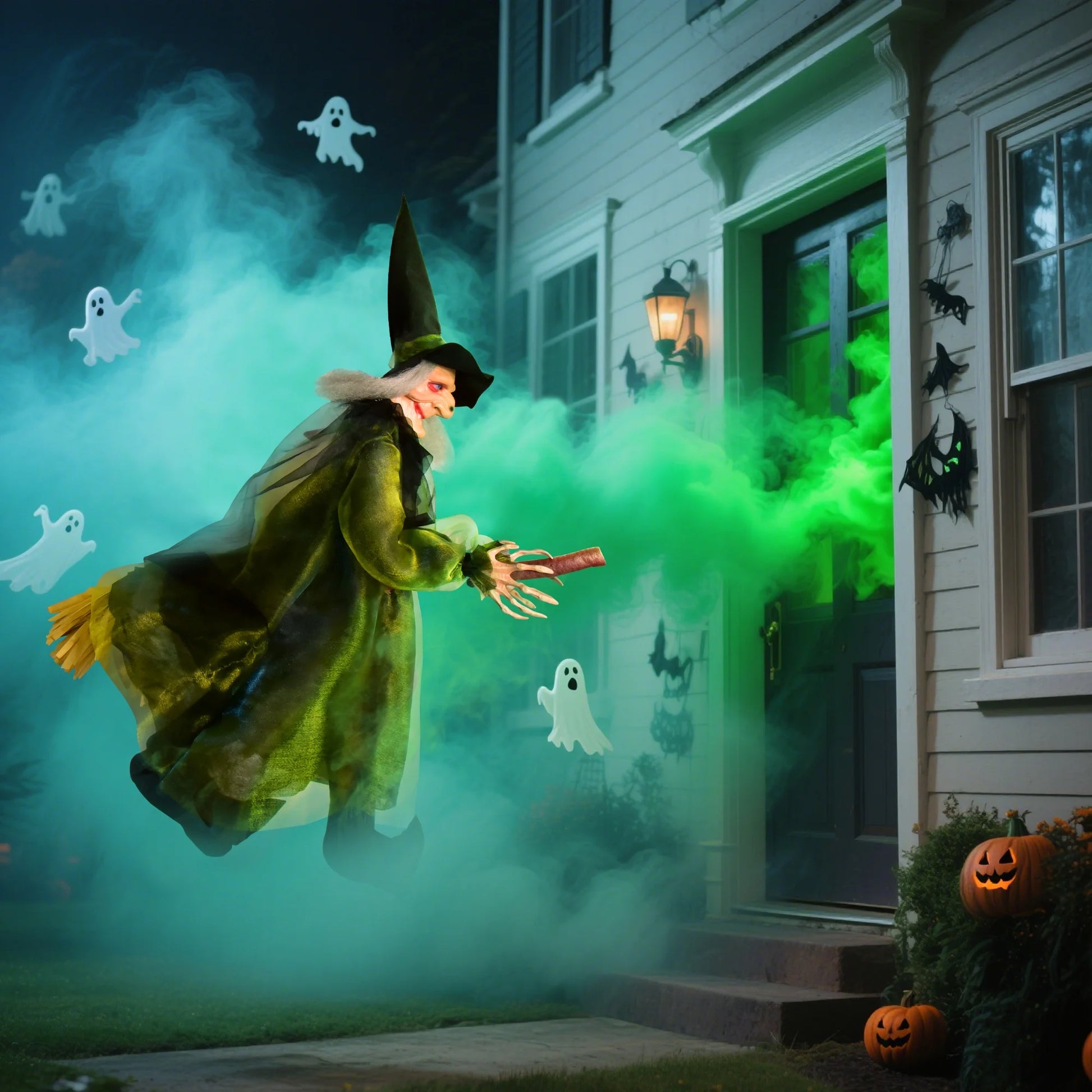 Halloween Witch Outdoor Decoraciones Flying Witches Hanging Decor Halloween Hanging Witch Green