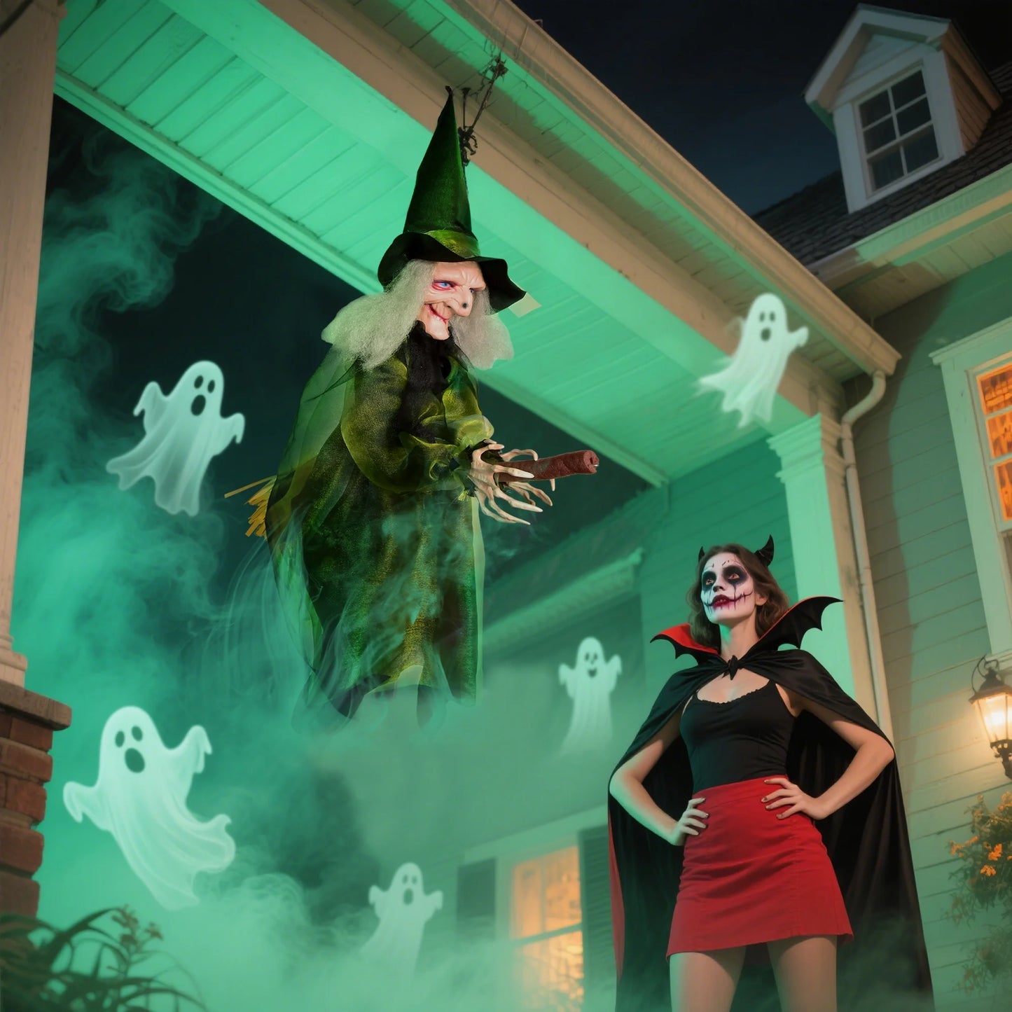 Halloween Witch Outdoor Decoraciones Flying Witches Hanging Decor Halloween Hanging Witch Green