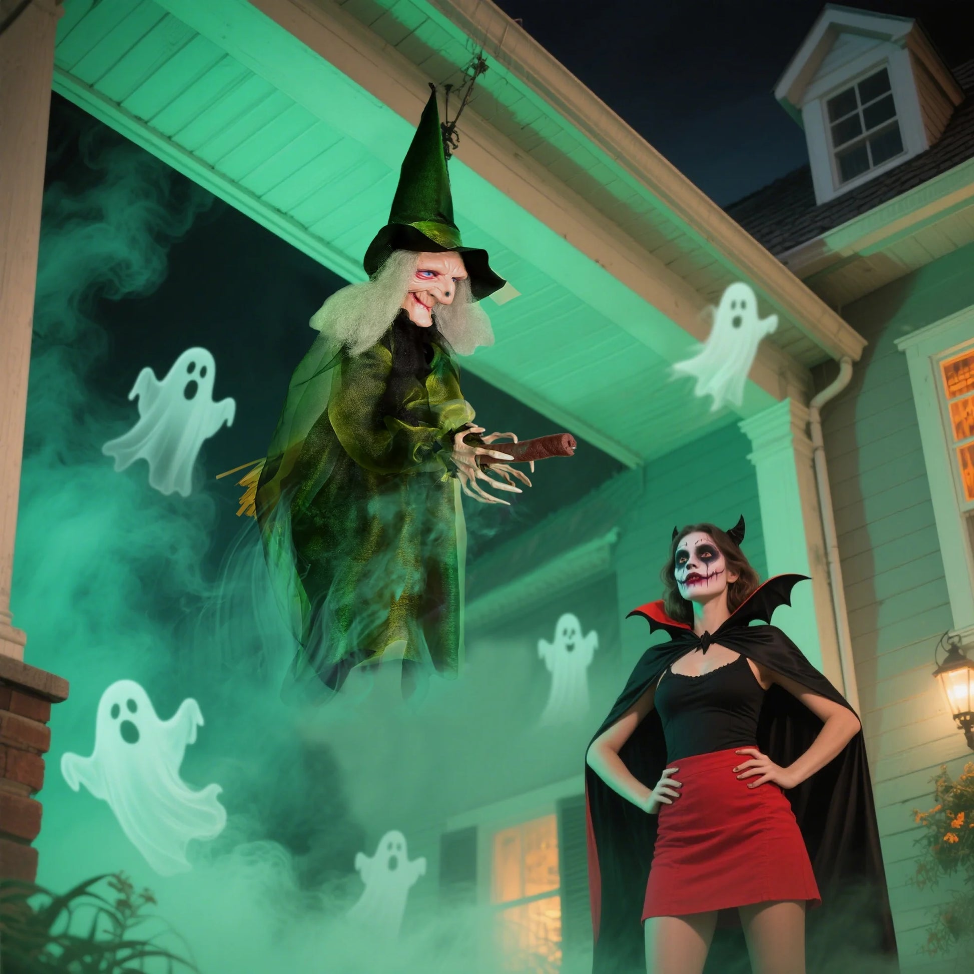 Halloween Witch Outdoor Decoraciones Flying Witches Hanging Decor Halloween Hanging Witch Green