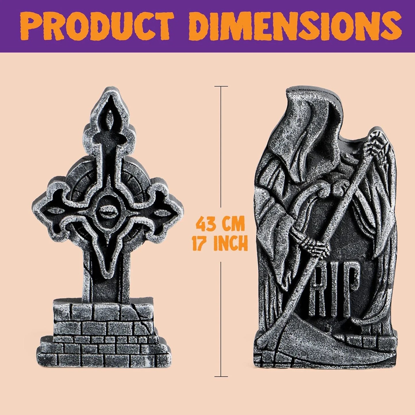 5 Pack 17 Inch Halloween Outdoor Tombstone Decorations, Halloween Foam Cemetery Headstones for Yard Lawn Outdoor Decorations
