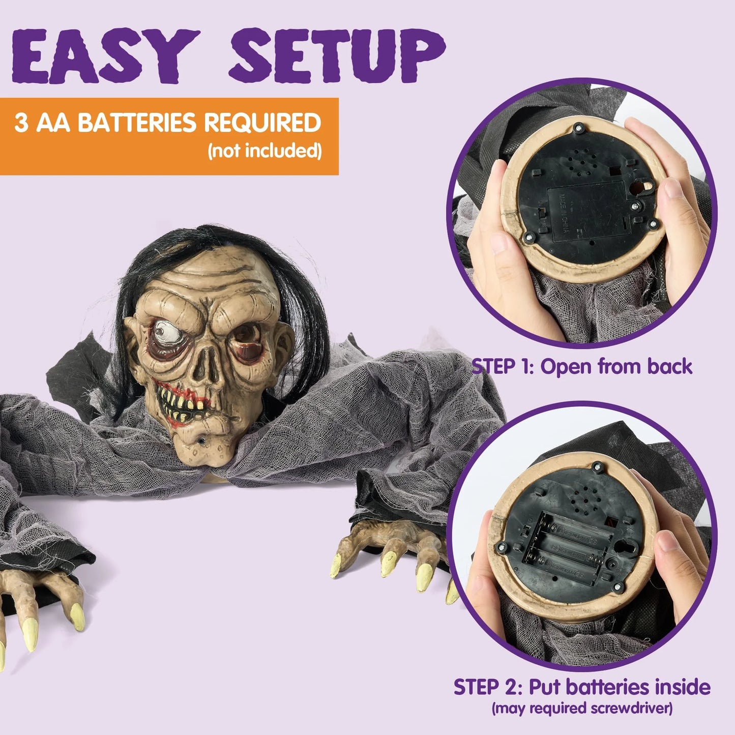 Halloween Groundbreaker Animated Halloween Decorations Zombie with Decayed Face and Movable Arms,Outdoor Scary Halloween Yard Decorations,Haunted House Decorations