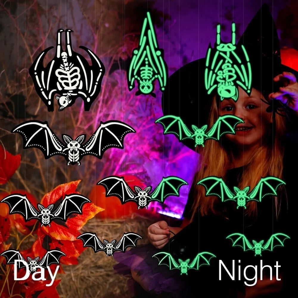 Halloween Hanging Bats Decorations Outdoor, 12Pcs 3D Glowing Hanging Flying Bat for Hanging in the Tree, Porch, Yard, Lawn