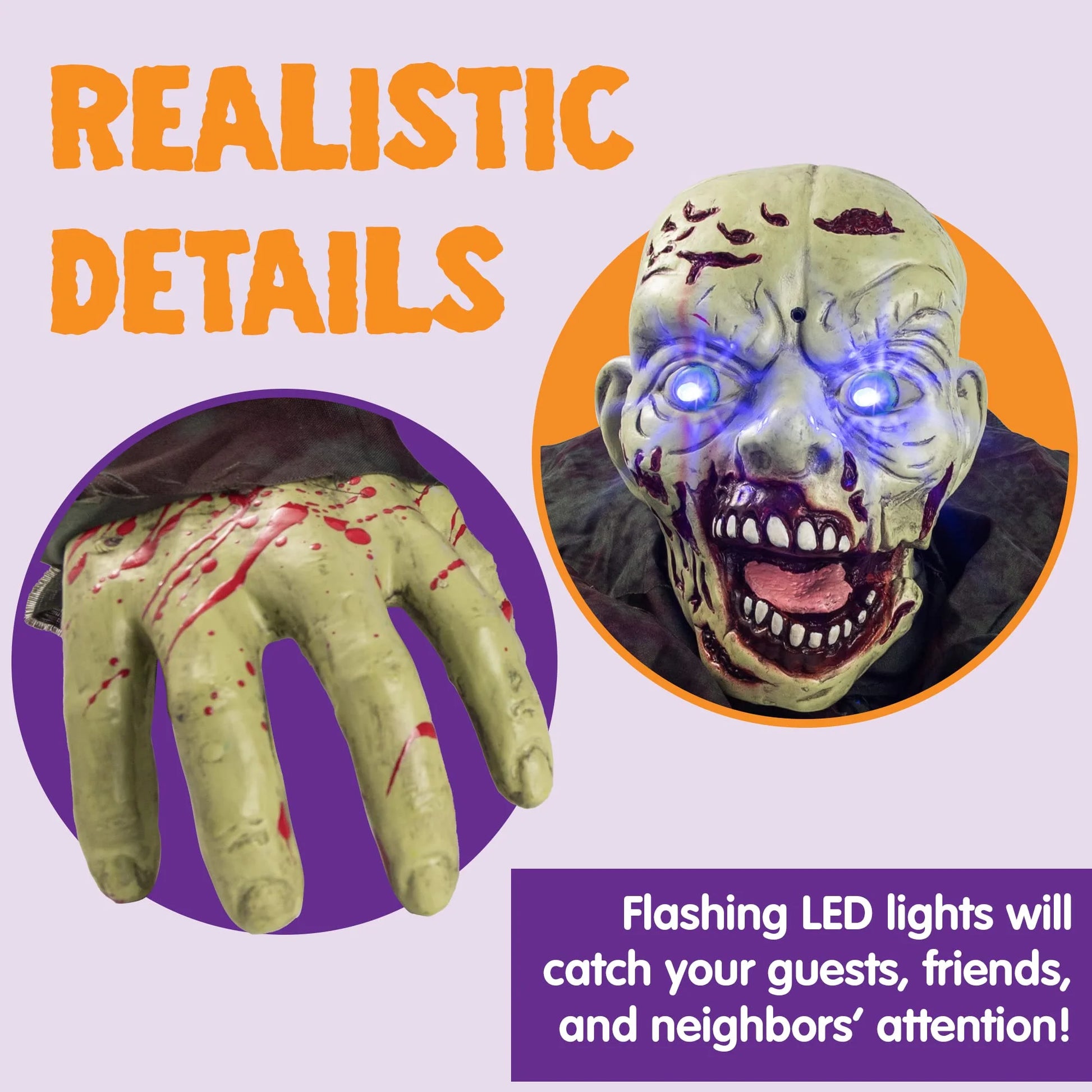 Halloween Groundbreaker Animated Halloween Decorations Zombie with Creepy Sound and Flashing Eyes,Outdoor Scary Halloween Yard Decorations,Haunted House Decorations