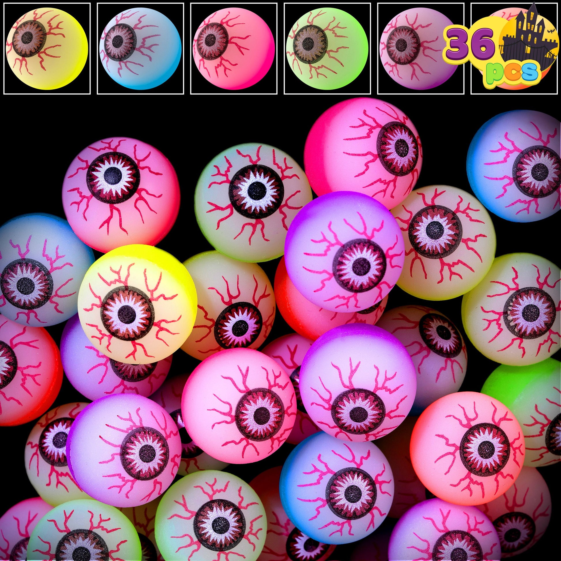 36 Pcs Halloween Bouncy Balls,Glow in the Dark Bouncy Balls Halloween Toys for Kids,For Trick or Treaters,Halloween Goodies,Halloween Party Favors