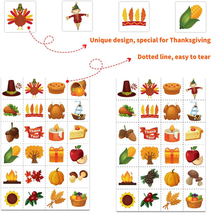 Thanksgiving Games Thanksgiving Bingo Game for Kids 24 Players Bingo Cards for Family Toddlers Activities Kids Classroom Party