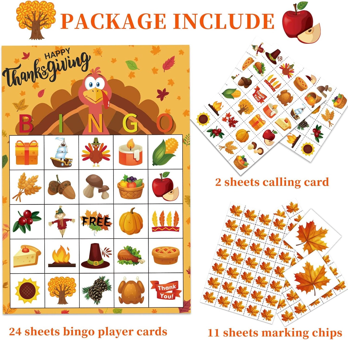 Thanksgiving Games Thanksgiving Bingo Game for Kids 24 Players Bingo Cards for Family Toddlers Activities Kids Classroom Party