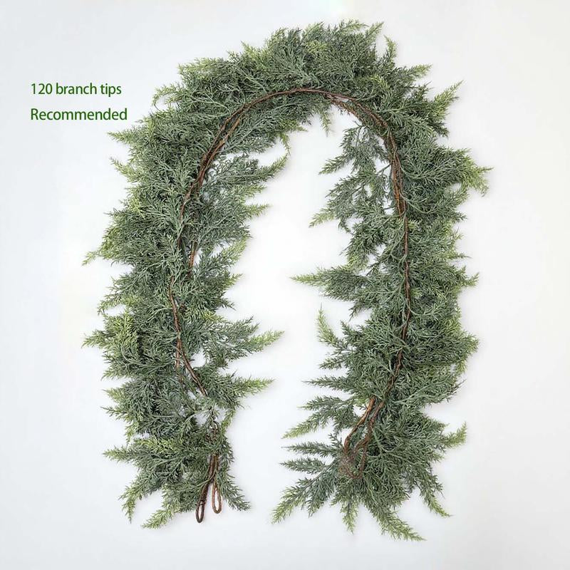 6 FT Artificial Cedar Garlands Real Touch Winter Cedar Garland Green Artificial Greenery Pine Garland for Table Mantle Wall Indoor Outdoor Christmas Decorations 180Cm Long Lightweight Durable - Ornaments