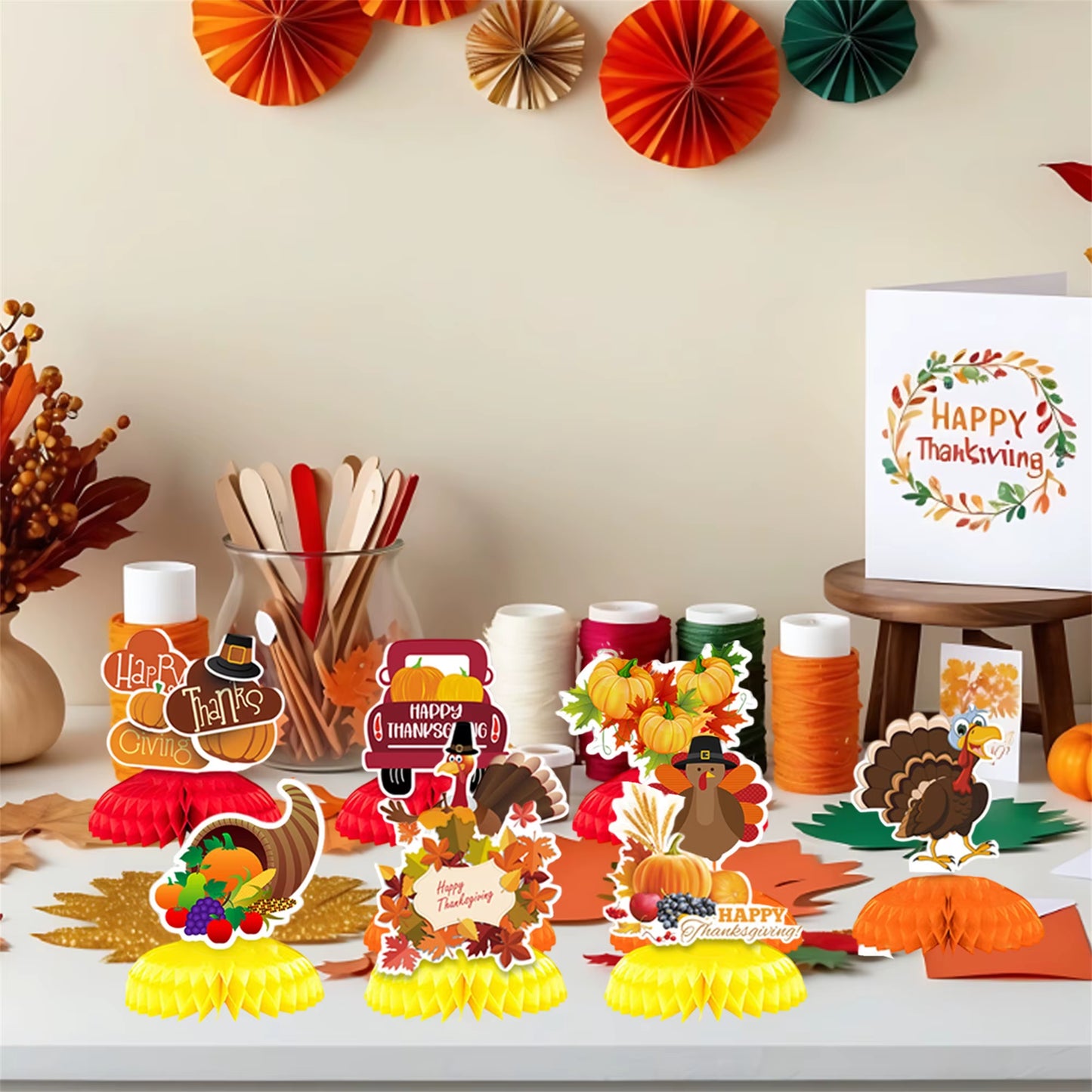 Thanksgiving Harvest Centerpiece Set of 10 Autumn Turkey Pumpkin Table Decorations for Home and Office Thanksgiving Décor