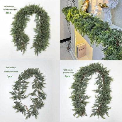 6 FT Artificial Cedar Garlands Real Touch Winter Cedar Garland Green Artificial Greenery Pine Garland for Table Mantle Wall Indoor Outdoor Christmas Decorations 180Cm Long Lightweight Durable - Ornaments