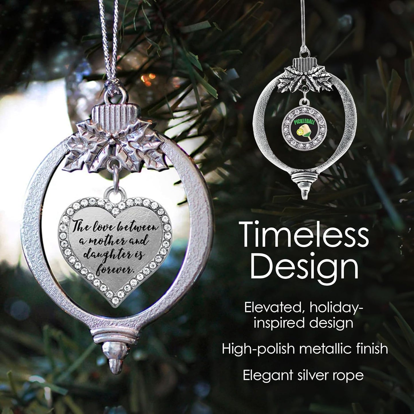 Dazzling Basketball Silver Christmas Ornament - Heart Charm with Cubic Zirconia - Perfect Holiday Decoration