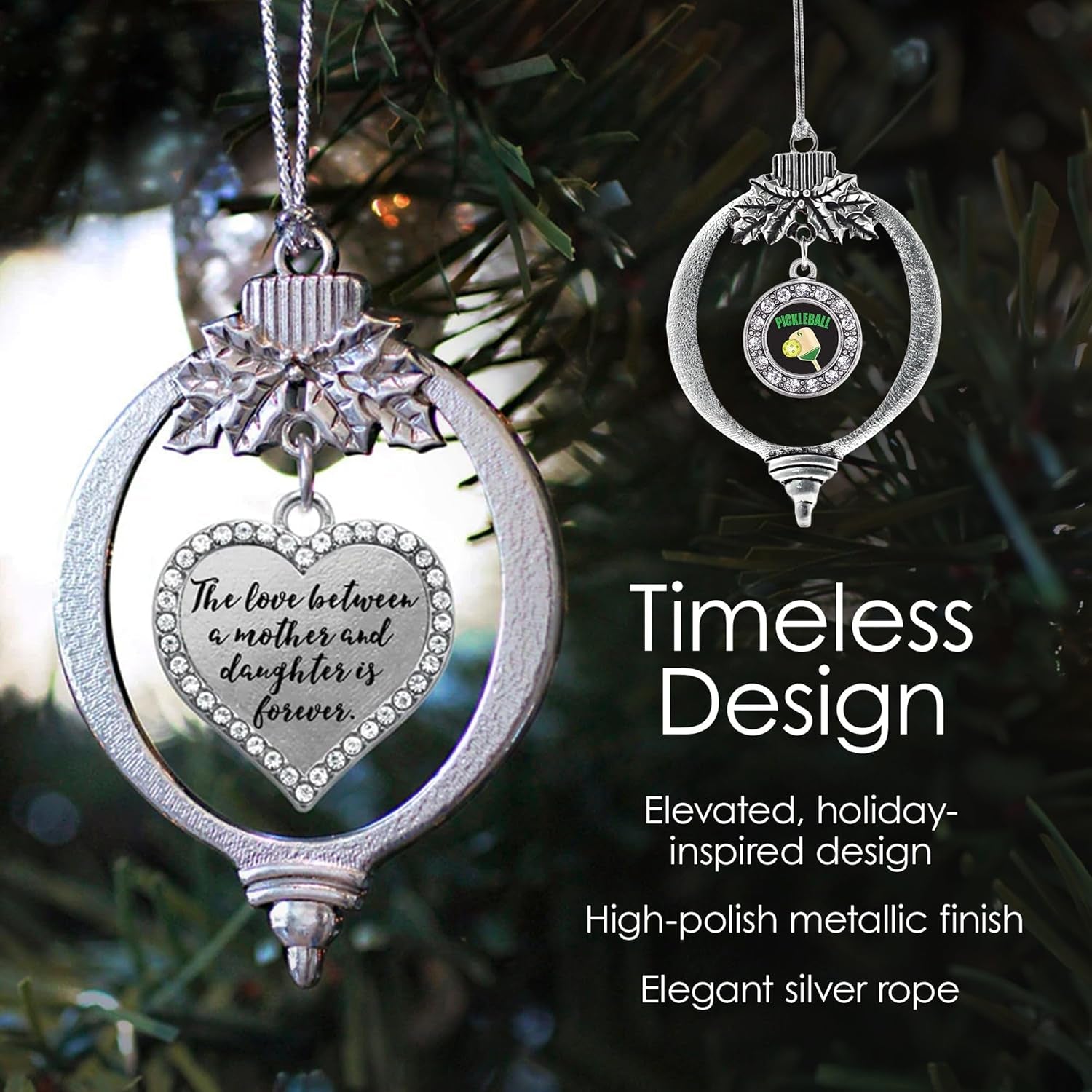 Dazzling Basketball Silver Christmas Ornament - Heart Charm with Cubic Zirconia - Perfect Holiday Decoration