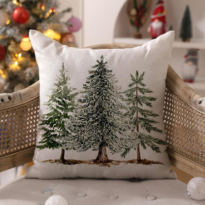 2Pcs Rustic Christmas Pillow Covers - Snowy Cedar Tree Winter Scene Printed Design, White Background with Green & Brown Accents, Zipper Closure, Machine Washable for Couch, Living Room, Bedroom Holiday Decor, Single-Sided Printing, without Pillow Core
