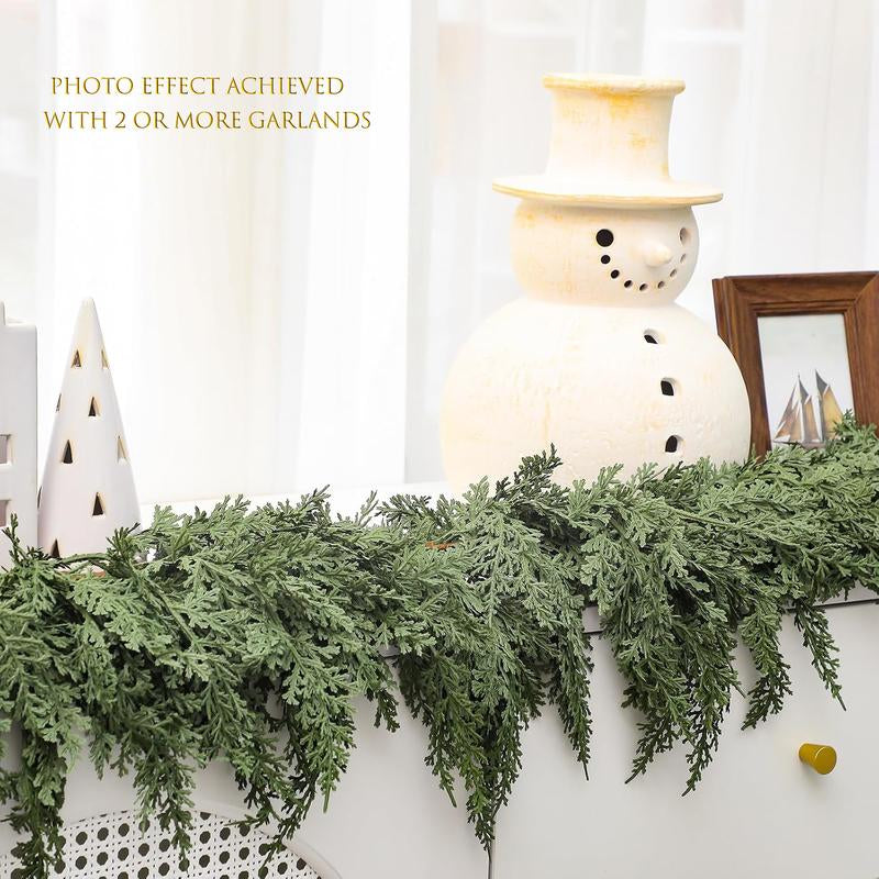 6 FT Artificial Cedar Garlands Real Touch Winter Cedar Garland Green Artificial Greenery Pine Garland for Table Mantle Wall Indoor Outdoor Christmas Decorations 180Cm Long Lightweight Durable - Ornaments