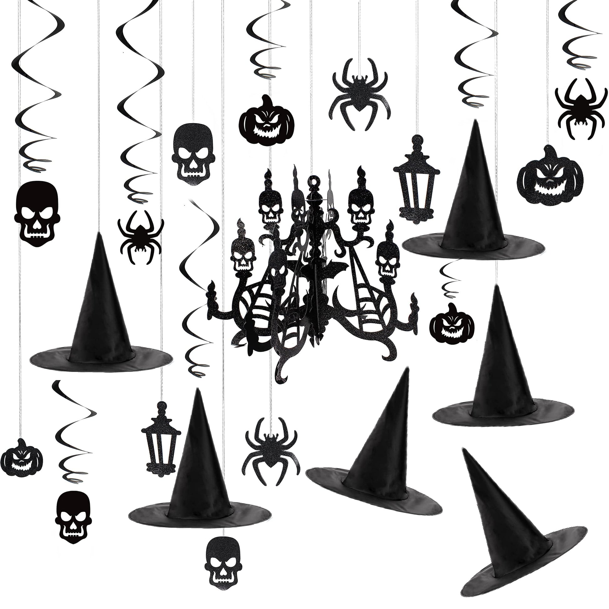 29 Pcs Halloween Hanging Swirl Decorations and Witch Hats,Halloween Decorations Indoor Birthday Party Supplies Decorations,Pumpkin Spider Ghost Decor