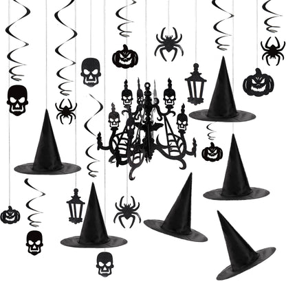29 Pcs Halloween Hanging Swirl Decorations and Witch Hats,Halloween Decorations Indoor Birthday Party Supplies Decorations,Pumpkin Spider Ghost Decor