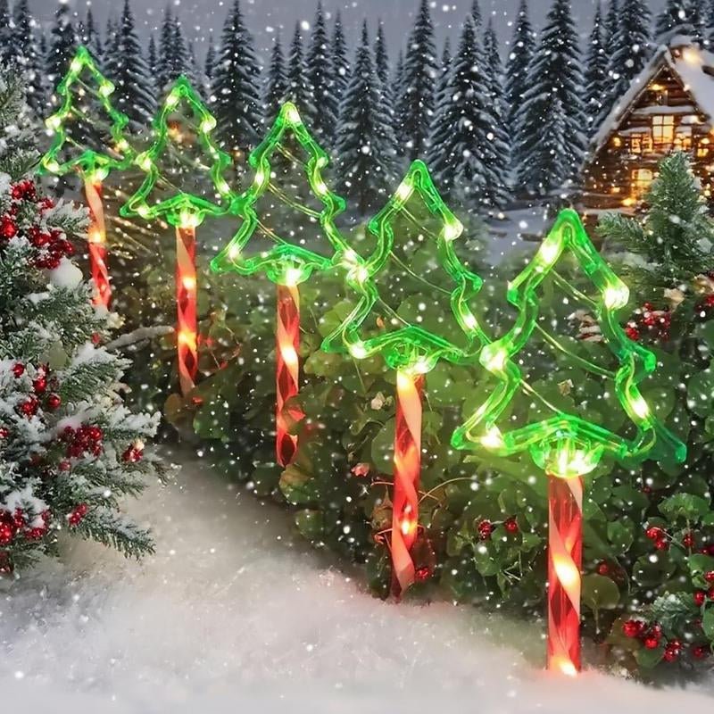 Illuminate Your Holidays with Our Solar-Powered 5-In-1 Christmas Tree-Shaped Lawn Lights – Perfect for Outdoor Gardens, Patios, and Porches!
