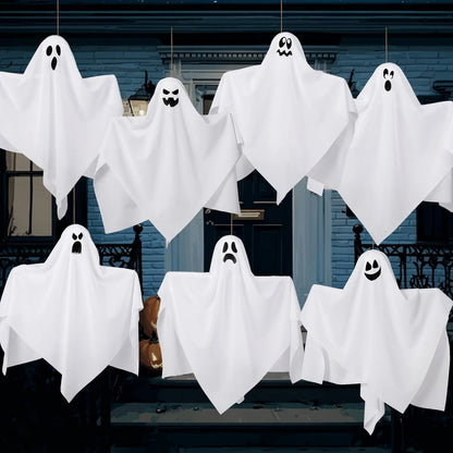 7 Pcs Hanging Ghost Halloween Decorations Outdoor,19.6" Cute Flying White Ghosts Outdoor Hanging Halloween Decorations Yard Decorations