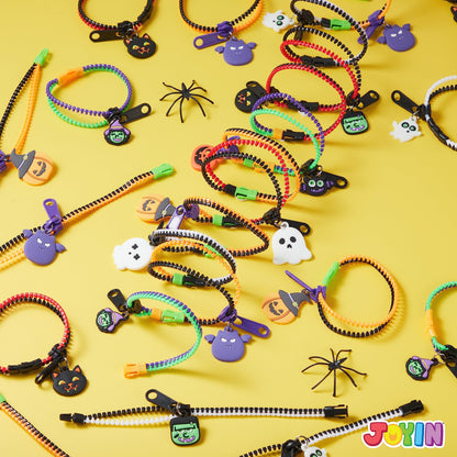 60 Pcs Halloween Zipper Bracelets Toys,Halloween Zipper Wristbands Toys Bulk for Party Favors,Halloween Goody Bag Fillers,Halloween Stretchy Toys for Classroom Prizes