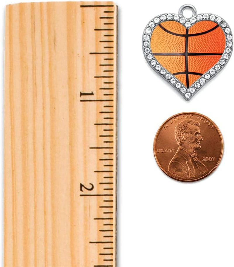 Dazzling Basketball Silver Christmas Ornament - Heart Charm with Cubic Zirconia - Perfect Holiday Decoration