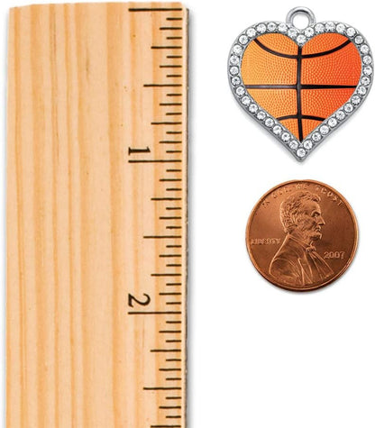 Dazzling Basketball Silver Christmas Ornament - Heart Charm with Cubic Zirconia - Perfect Holiday Decoration
