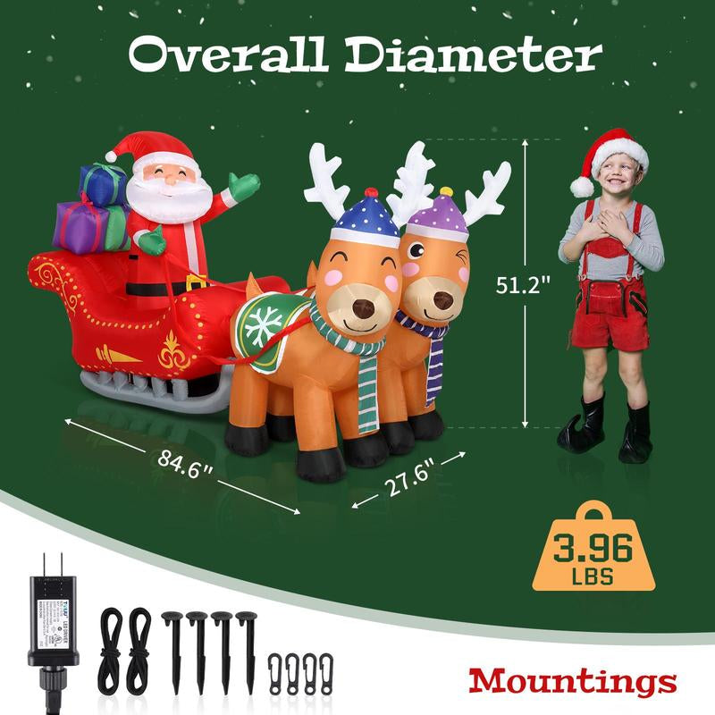 6Ft 8Pcs LED Lights 24W Double Deer Cart Santa Model Garden Elk Decoration