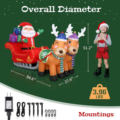 6Ft 8Pcs LED Lights 24W Double Deer Cart Santa Model Garden Elk Decoration