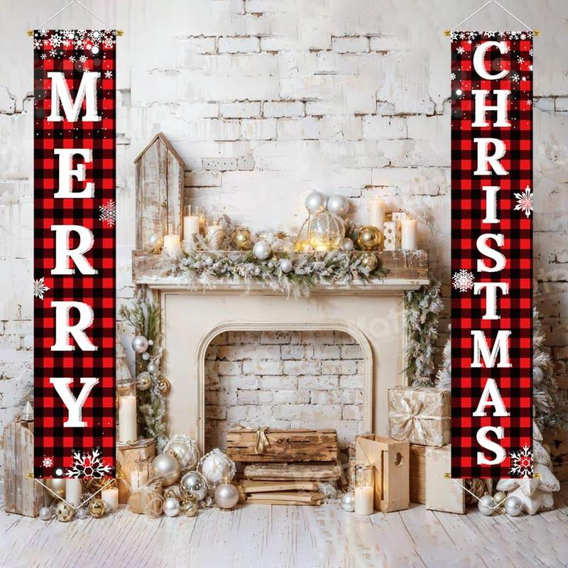 Limited Christmas Sale: Red Black Buffalo Plaid Christmas Decorations Outdoor Yard Front Porch Sign Set