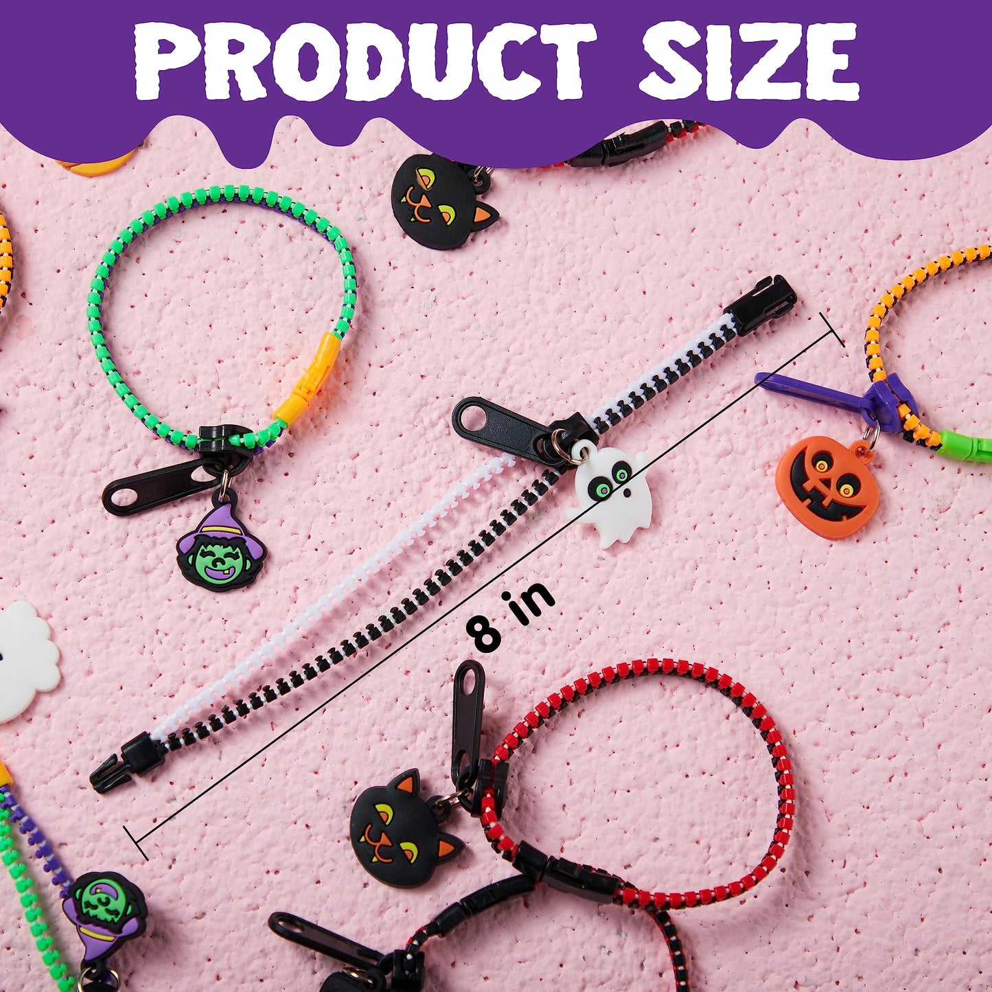 60 Pcs Halloween Zipper Bracelets Toys,Halloween Zipper Wristbands Toys Bulk for Party Favors,Halloween Goody Bag Fillers,Halloween Stretchy Toys for Classroom Prizes