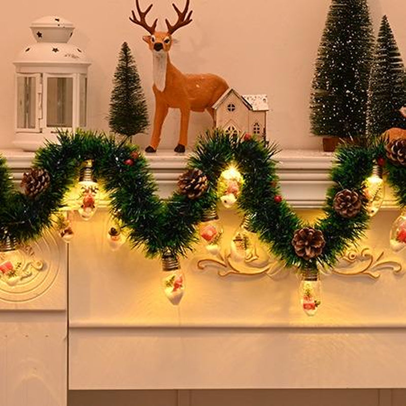 Christmas Garland with Lights, 7 FT Battery Operated Powerd 12 LED Bulb Lights Pine Cones Red Berry Decorations Lighted with Remote Timer, Xmas Lit Prelit Indoor Outdoor Window Home Mantle Fireplace Office Table Tree Decor Decorating Ornaments