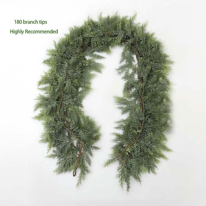 6 FT Artificial Cedar Garlands Real Touch Winter Cedar Garland Green Artificial Greenery Pine Garland for Table Mantle Wall Indoor Outdoor Christmas Decorations 180Cm Long Lightweight Durable - Ornaments