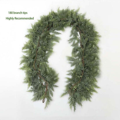 6 FT Artificial Cedar Garlands Real Touch Winter Cedar Garland Green Artificial Greenery Pine Garland for Table Mantle Wall Indoor Outdoor Christmas Decorations 180Cm Long Lightweight Durable - Ornaments