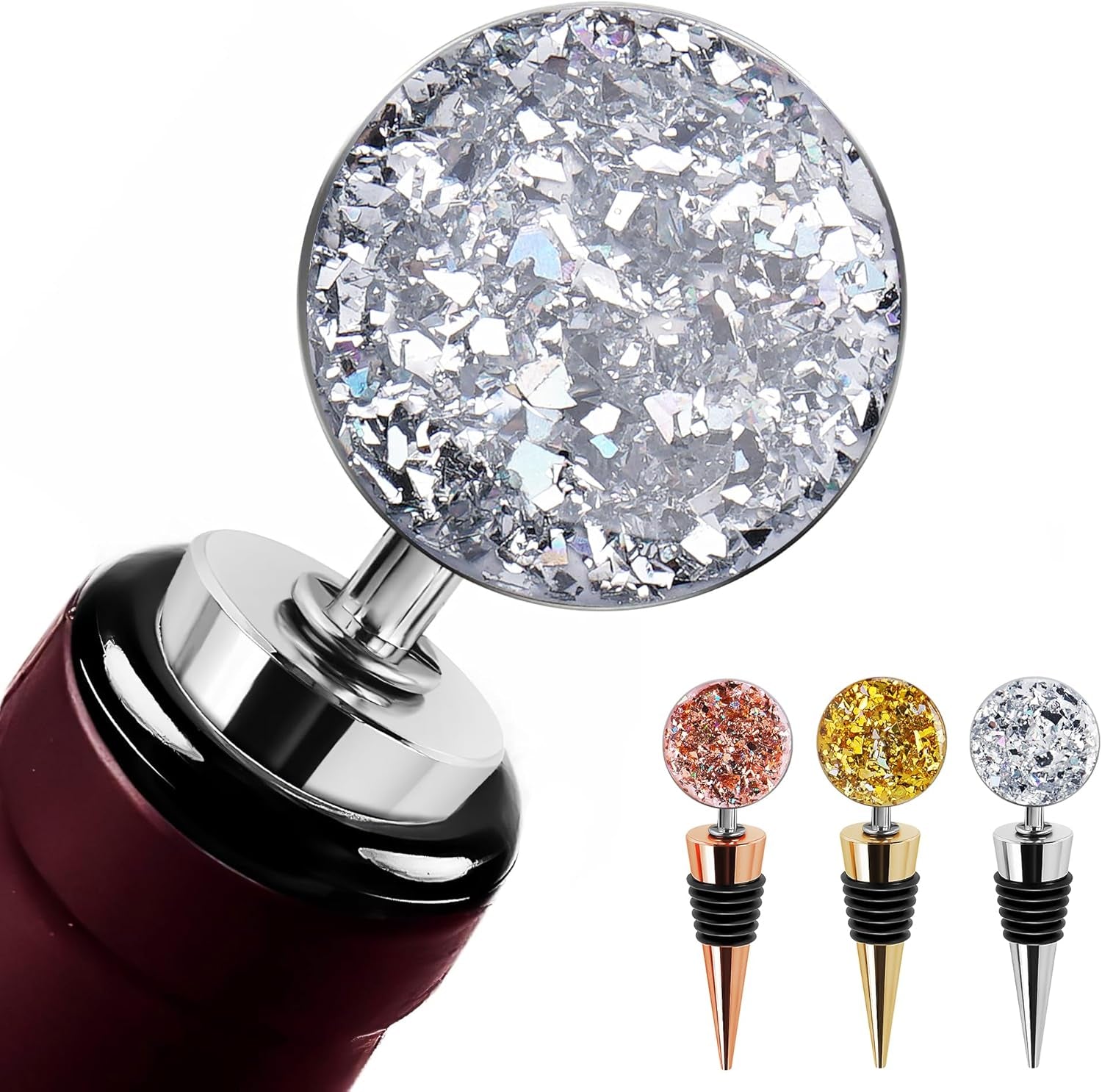 Wine Bottle Stoppers,Stainless Steel Wine Stoppers for Gifts, Bar, Holiday Party, Wedding(3-Bling)