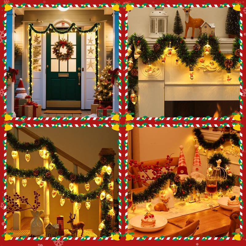 Christmas Garland with Lights, 7 FT Battery Operated Powerd 12 LED Bulb Lights Pine Cones Red Berry Decorations Lighted with Remote Timer, Xmas Lit Prelit Indoor Outdoor Window Home Mantle Fireplace Office Table Tree Decor Decorating Ornaments