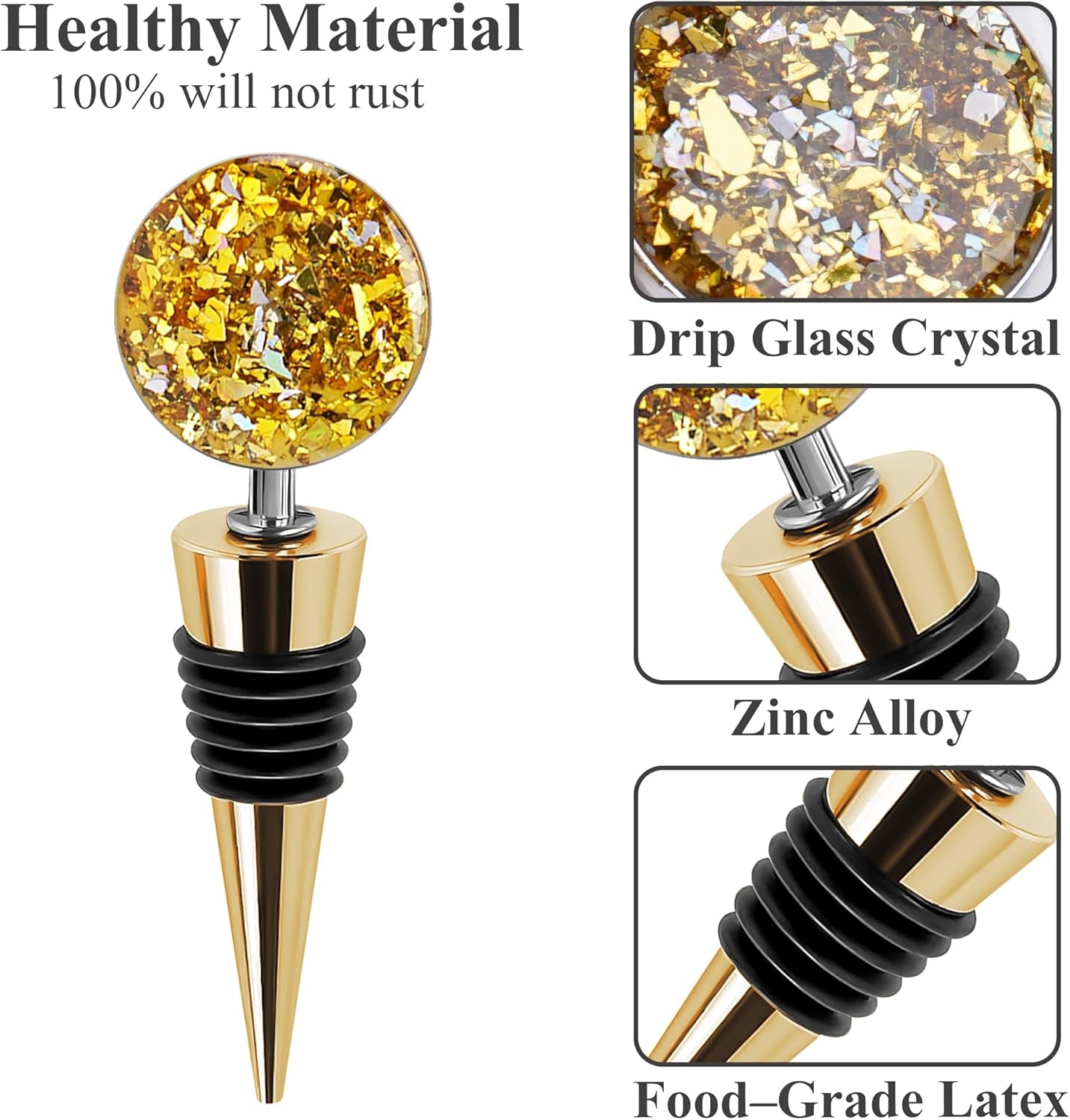 Wine Bottle Stoppers,Stainless Steel Wine Stoppers for Gifts, Bar, Holiday Party, Wedding(3-Bling)