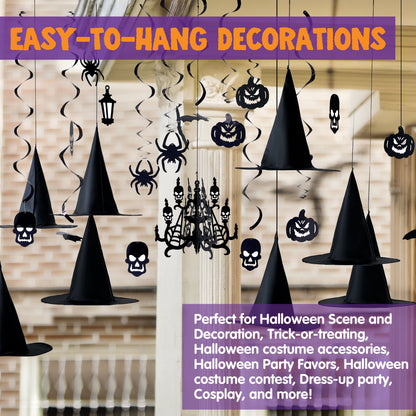 29 Pcs Halloween Hanging Swirl Decorations and Witch Hats,Halloween Decorations Indoor Birthday Party Supplies Decorations,Pumpkin Spider Ghost Decor