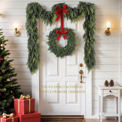 6 FT Artificial Cedar Garlands Real Touch Winter Cedar Garland Green Artificial Greenery Pine Garland for Table Mantle Wall Indoor Outdoor Christmas Decorations 180Cm Long Lightweight Durable - Ornaments