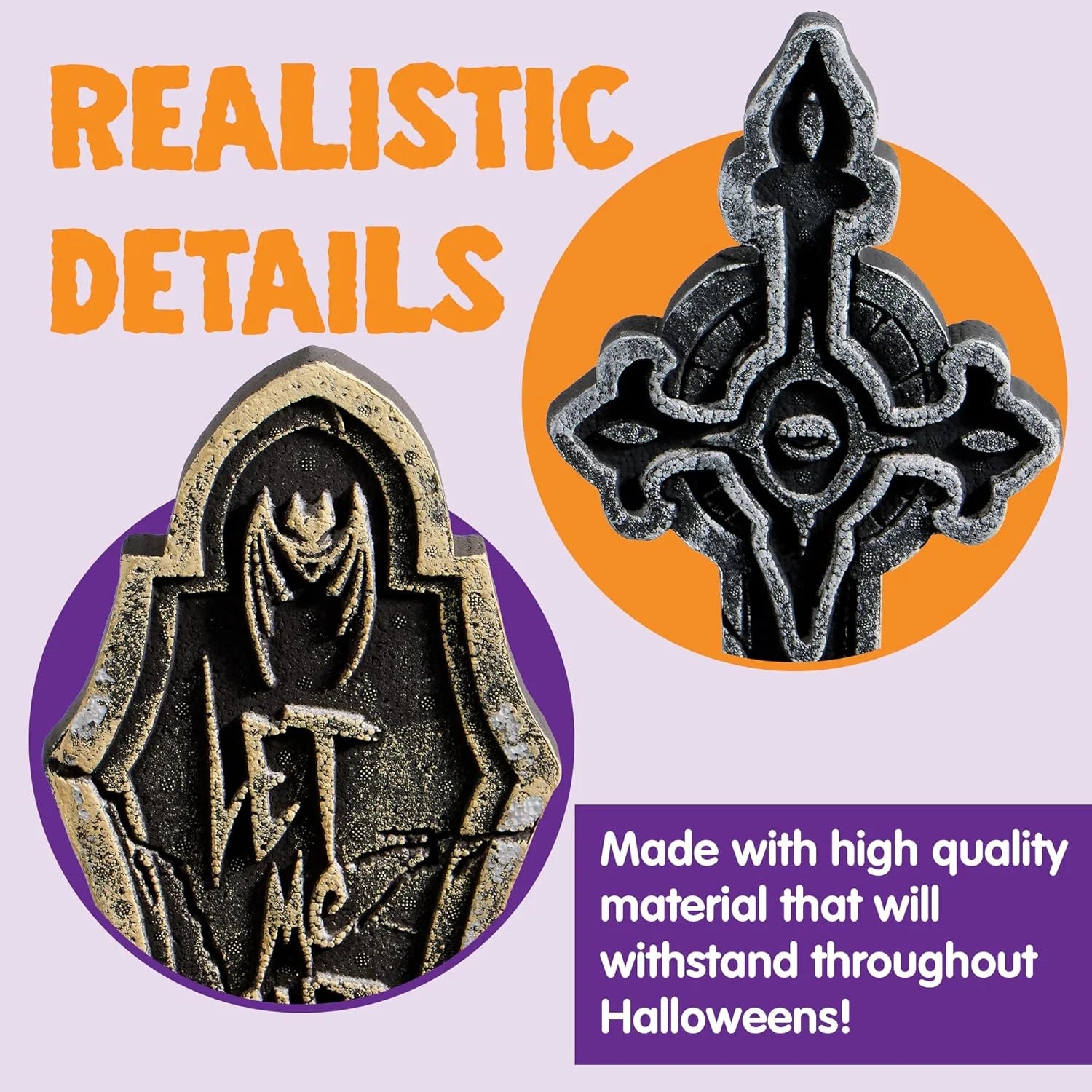 5 Pack 17 Inch Halloween Outdoor Tombstone Decorations, Halloween Foam Cemetery Headstones for Yard Lawn Outdoor Decorations