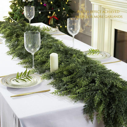 6 FT Artificial Cedar Garlands Real Touch Winter Cedar Garland Green Artificial Greenery Pine Garland for Table Mantle Wall Indoor Outdoor Christmas Decorations 180Cm Long Lightweight Durable - Ornaments