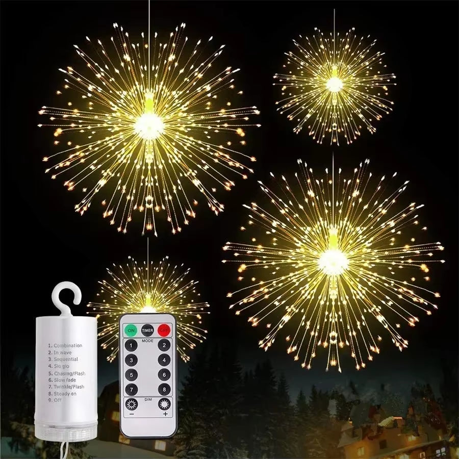 Illuminate Your Celebrations with Our Stunning Firework Light - 120/180/200 LED Starburst Battery Operated Fairy Light for Christmas and Parties